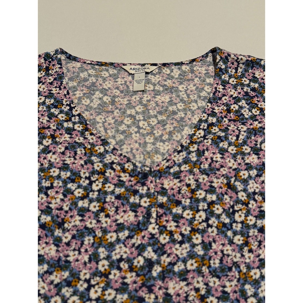 Arizona Jean Co Floral Mini Dress Purple Blue Ditsy Print Button Front Size L - Picture 6 of 11